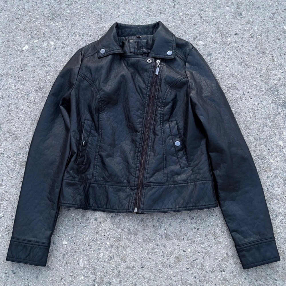 JH Faux Leather Moto Biker Jacket Black Asymmetrical Zip Punk Rock Womens Size S